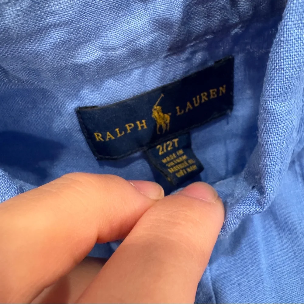 Ralph Lauren Boys Blue Button-Down Shirt with Yellow Pony Logo